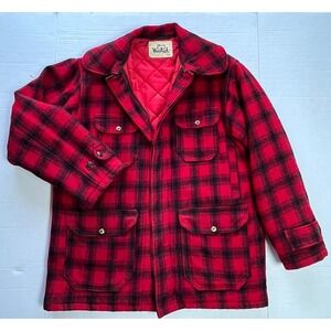 Woolrich Red Black Plaid Quilted Lined Hunting Field Jacket Sz 40 Vintages 1950s